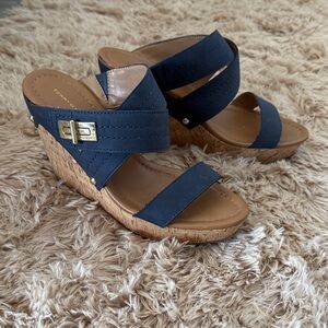 Tommy Hilfiger Navy and Tan Wedges